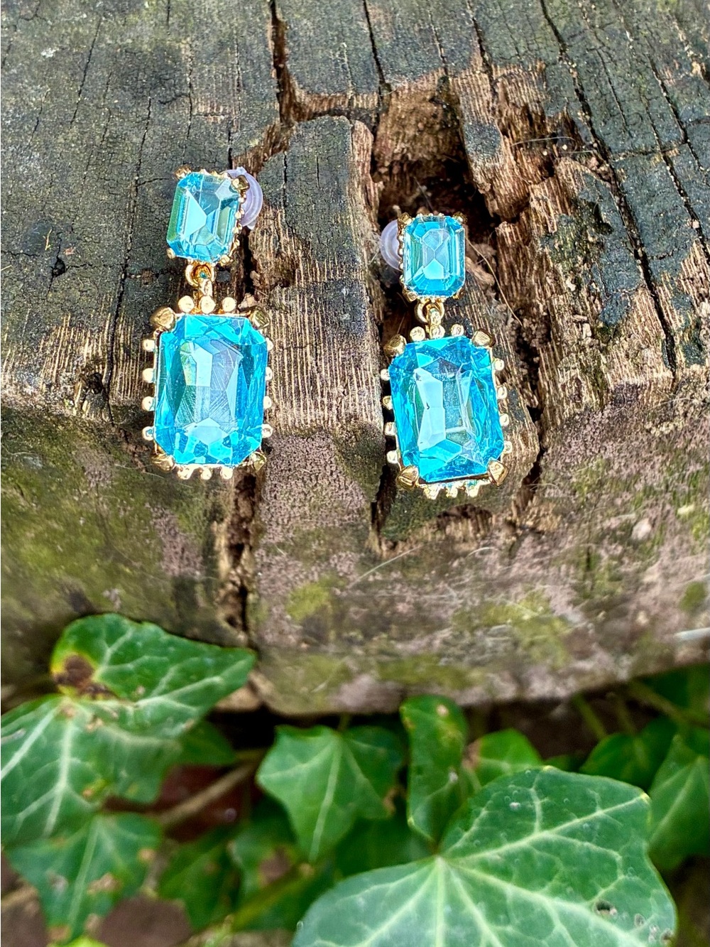 🟦 Gold-Plated Sparkling Blue Crystal Drop Earrings - Women Jewelry